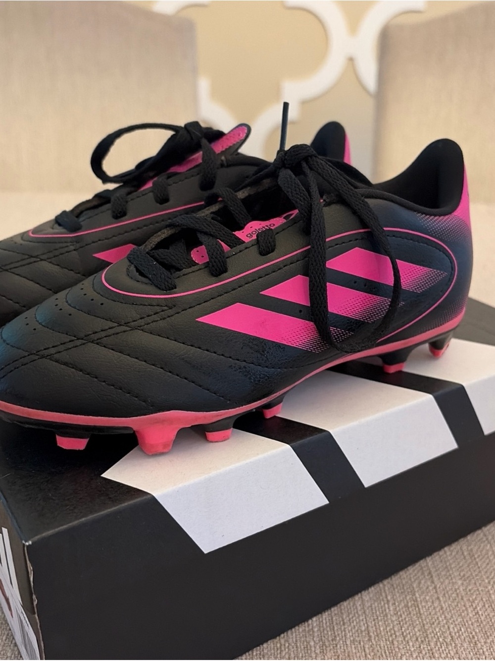 adidas Kids Black and Pink Soccer Cleats
